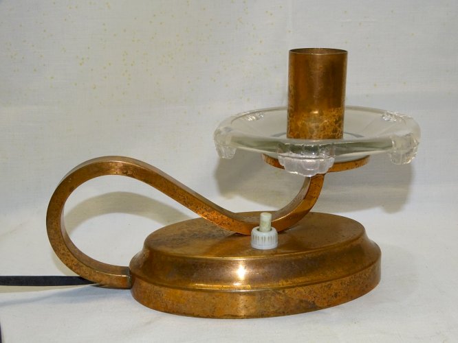 -JOLIE PETITE LAMPE A POSER EN CUIVRE ET VERRE GOÛT EZAN ART DECO  XXe    D