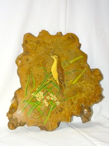 -JOLIE PLAQUE LOUPE PEINTE OISEAU ROUSSEROLE signé E BRUNAUD XXe collection   D