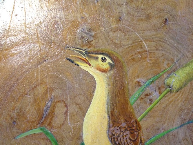 -JOLIE PLAQUE LOUPE PEINTE OISEAU ROUSSEROLE signé E BRUNAUD XXe collection   D