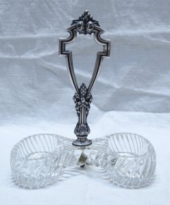 -JOLIE SALIERE POIVRIERE DE TABLE CRISTAL ET ARGENT MINERVE XIXe déco TABLE   D