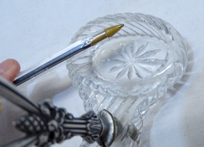 -JOLIE SALIERE POIVRIERE DE TABLE CRISTAL ET ARGENT MINERVE XIXe déco TABLE   D