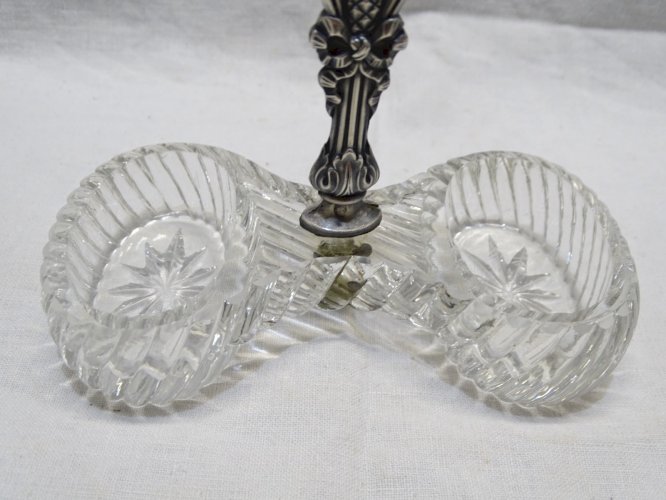 -JOLIE SALIERE POIVRIERE DE TABLE CRISTAL ET ARGENT MINERVE XIXe déco TABLE   D
