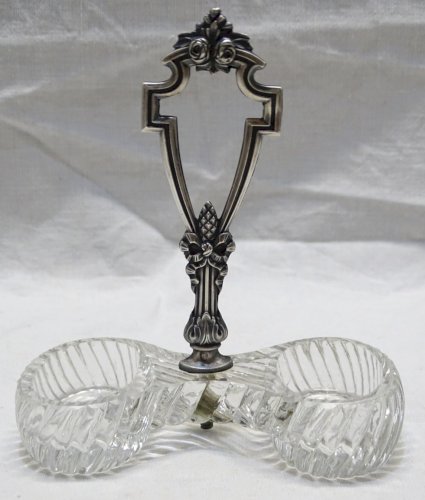 -JOLIE SALIERE POIVRIERE DE TABLE CRISTAL ET ARGENT MINERVE XIXe déco TABLE   D