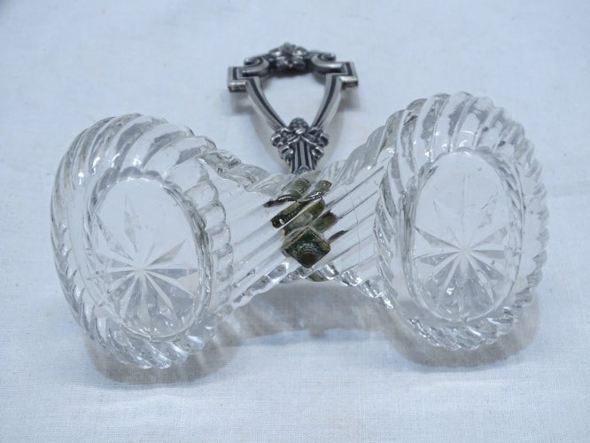 -JOLIE SALIERE POIVRIERE DE TABLE CRISTAL ET ARGENT MINERVE XIXe déco TABLE   D