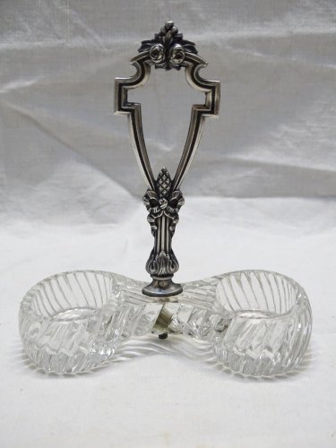 -JOLIE SALIERE POIVRIERE DE TABLE CRISTAL ET ARGENT MINERVE XIXe déco TABLE   D