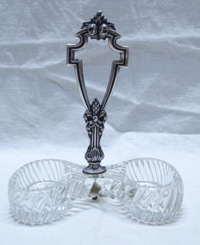 -JOLIE SALIERE POIVRIERE DE TABLE CRISTAL ET ARGENT MINERVE XIXe déco TABLE   D