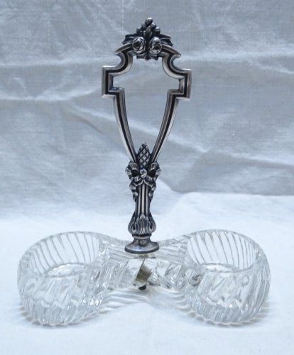 -JOLIE SALIERE POIVRIERE DE TABLE CRISTAL ET ARGENT MINERVE XIXe déco TABLE   D