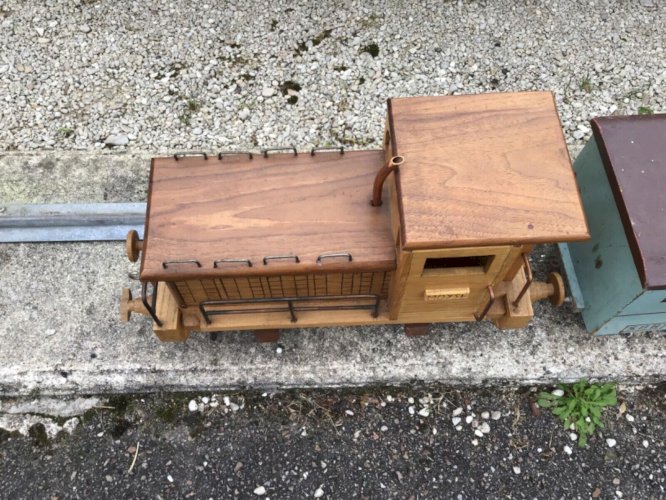 Jouet Ancien grand Train en bois Locomotive Art Populaire Wagon Transport 1930