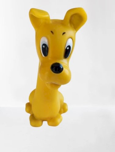 jouet pouet ancien vintage ledraplastic chien jaune 