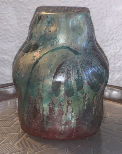 KELLER ET GUERIN LUNEVILLE céramique magnifique vase art nouveau iridescent XIXe