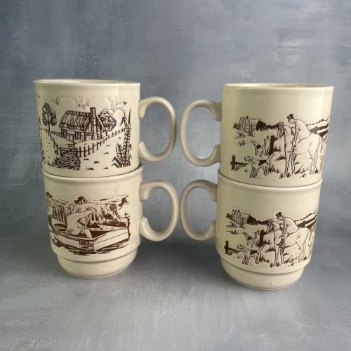 KILNCRAFT ENGLAND 4 tasse mug décor campagne chevaux chasse pêche cottage