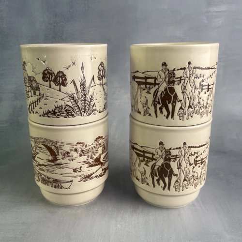 KILNCRAFT ENGLAND 4 tasse mug décor campagne chevaux chasse pêche cottage