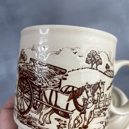 KILNCRAFT ENGLAND Trio de tasse mug décor camapagne chevaux charette Haut.~9.2cm