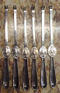 KIRBY BEARD Lot 6 LOBSTER CURETTES Silver Metal Silverware 6VitC 19/12