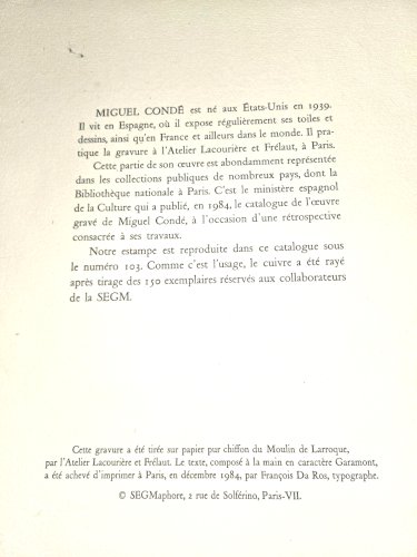L Amoureux Gravure Originale signée et numérotée Miguel Condé 