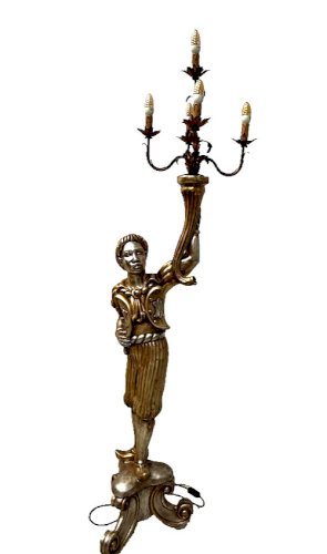 Lampadaire a décor d'un Nubien argenté XX siècle