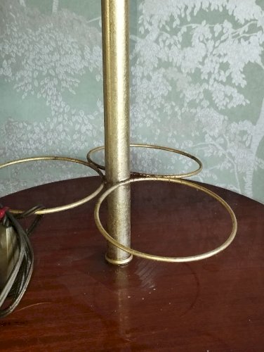 : Lampadaire vintage Années 70 – Range-bouteilles & repose-verres en bois verni et laiton