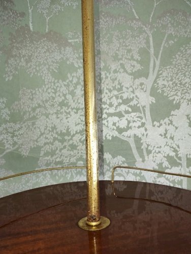 : Lampadaire vintage Années 70 – Range-bouteilles & repose-verres en bois verni et laiton