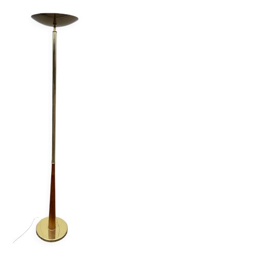 lampadaire vintage en teck et laiton