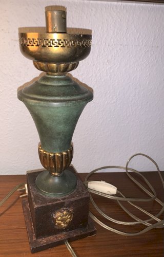 lampe 1950's Empire métal laqué mascaron têtes lions Lucien Gau maison Charles??