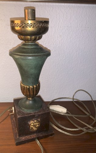 lampe 1950's Empire métal laqué mascaron têtes lions Lucien Gau maison Charles??