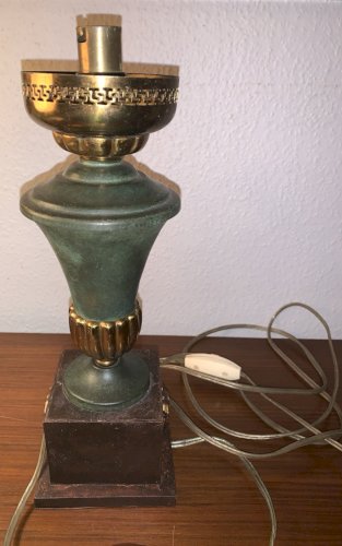 lampe 1950's Empire métal laqué mascaron têtes lions Lucien Gau maison Charles??