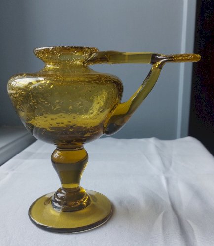 Lampe à huile marron en verre soufflé signé Biot
