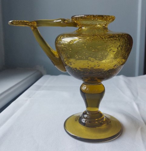Lampe à huile marron en verre soufflé signé Biot