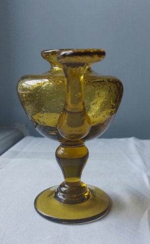 Lampe à huile marron en verre soufflé signé Biot