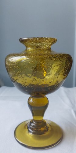 Lampe à huile marron en verre soufflé signé Biot