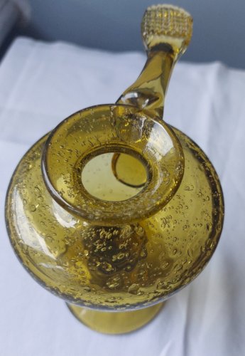 Lampe à huile marron en verre soufflé signé Biot