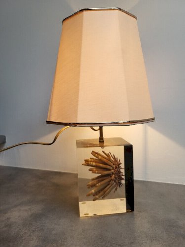 LAMPE A INCLUSION EN RESINE ET CORAIL VINTAGE 1980