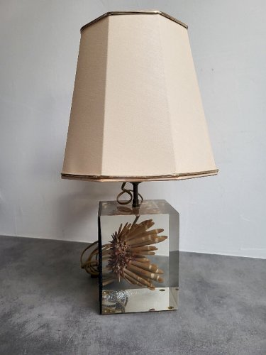 LAMPE A INCLUSION EN RESINE ET CORAIL VINTAGE 1980
