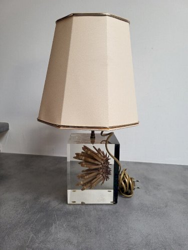 LAMPE A INCLUSION EN RESINE ET CORAIL VINTAGE 1980