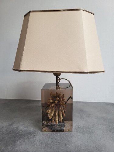 LAMPE A INCLUSION EN RESINE ET CORAIL VINTAGE 1980