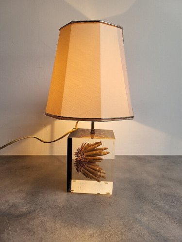 LAMPE A INCLUSION EN RESINE ET CORAIL VINTAGE 1980