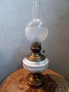 old kerosene lamp with globe tube in good condition