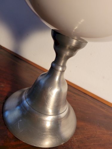 Lampe à pétrole céramique & étain 1950's