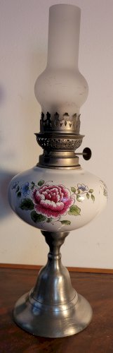 Lampe à pétrole céramique & étain 1950's