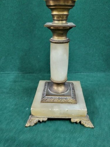 LAMPE A PETROLE MARBRE BRONZE RESERVOIR VERT