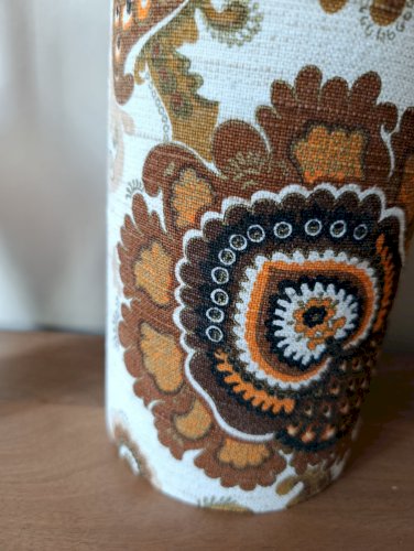 Lampe à poser bois vintage abat-jour tissu seventies authentique 