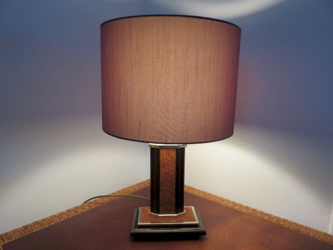 LAMPE A POSER  HOLLYWOOD REGENCY  LOUPE DORME LAITON ET BOIS VERNIS ANNEES 80