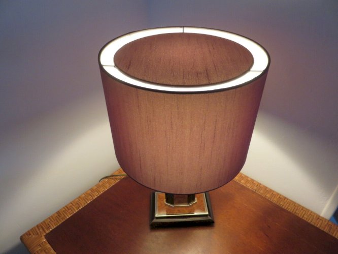 LAMPE A POSER  HOLLYWOOD REGENCY  LOUPE DORME LAITON ET BOIS VERNIS ANNEES 80
