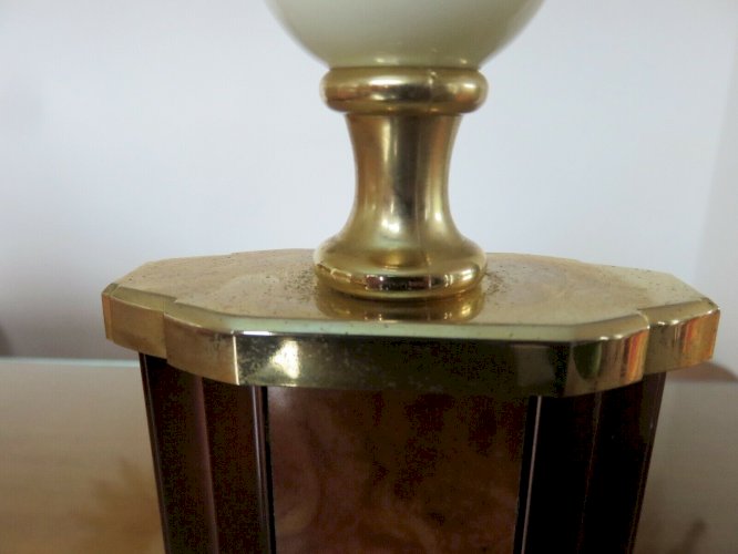LAMPE A POSER  HOLLYWOOD REGENCY  LOUPE DORME LAITON ET BOIS VERNIS ANNEES 80