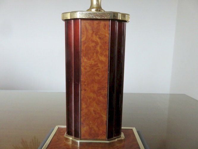 LAMPE A POSER  HOLLYWOOD REGENCY  LOUPE DORME LAITON ET BOIS VERNIS ANNEES 80