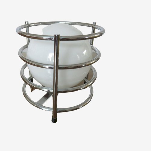 LAMPE A POSER TRIPODE EN METAL CHROME ET OPALINE ANNEES 70 VINTAGE