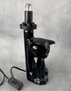 Vintage ceramic black cat table lamp without shade