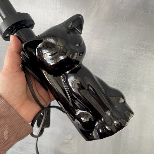 Lampe à poser vintage chat noir en céramique sans globe