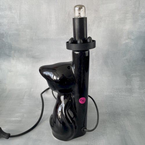 Lampe à poser vintage chat noir en céramique sans globe