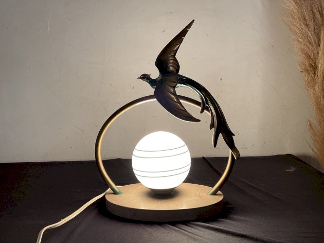 Lampe Art Deco veilleuse oiseaux du paradis